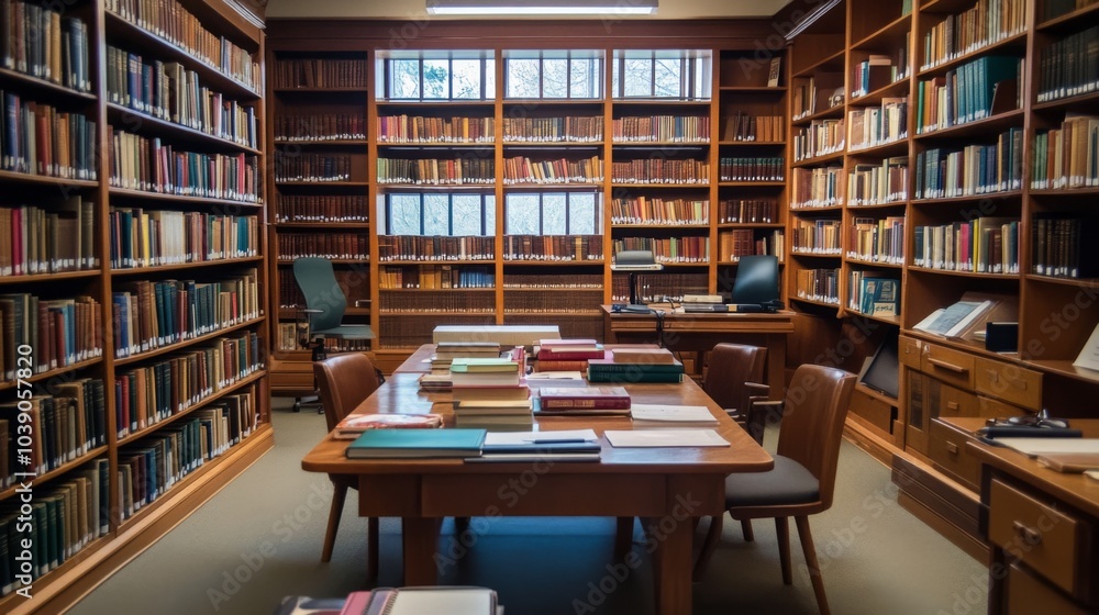 A Study Room Filled with Bookshelves and a Desk A Study Room Filled with Bookshelves and a Desk