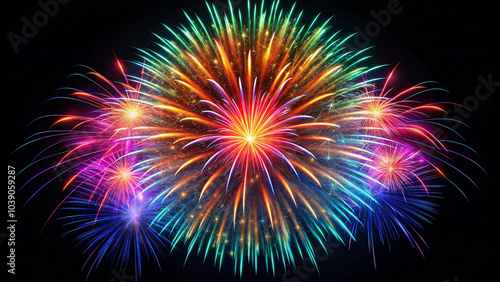 Bright colorful fireworks isolated on black background