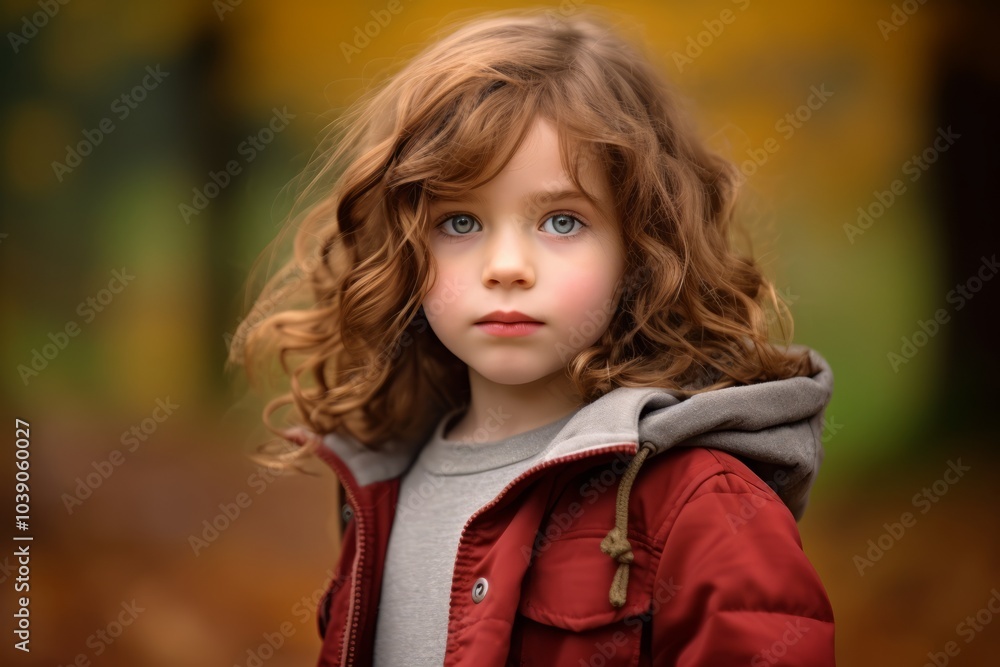 Portrait of a beautiful little girl in a red jacket on an autumn background Portrait of a beautiful little girl in a red jacket on an autumn background