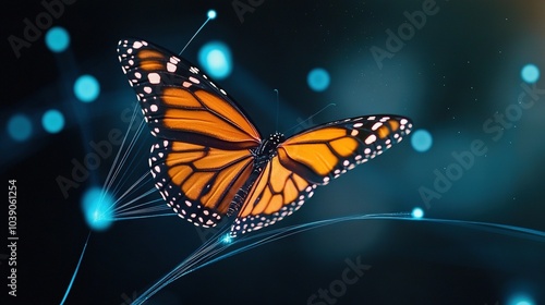  A close-up of a butterfly perched on a plant with water droplets on its wings