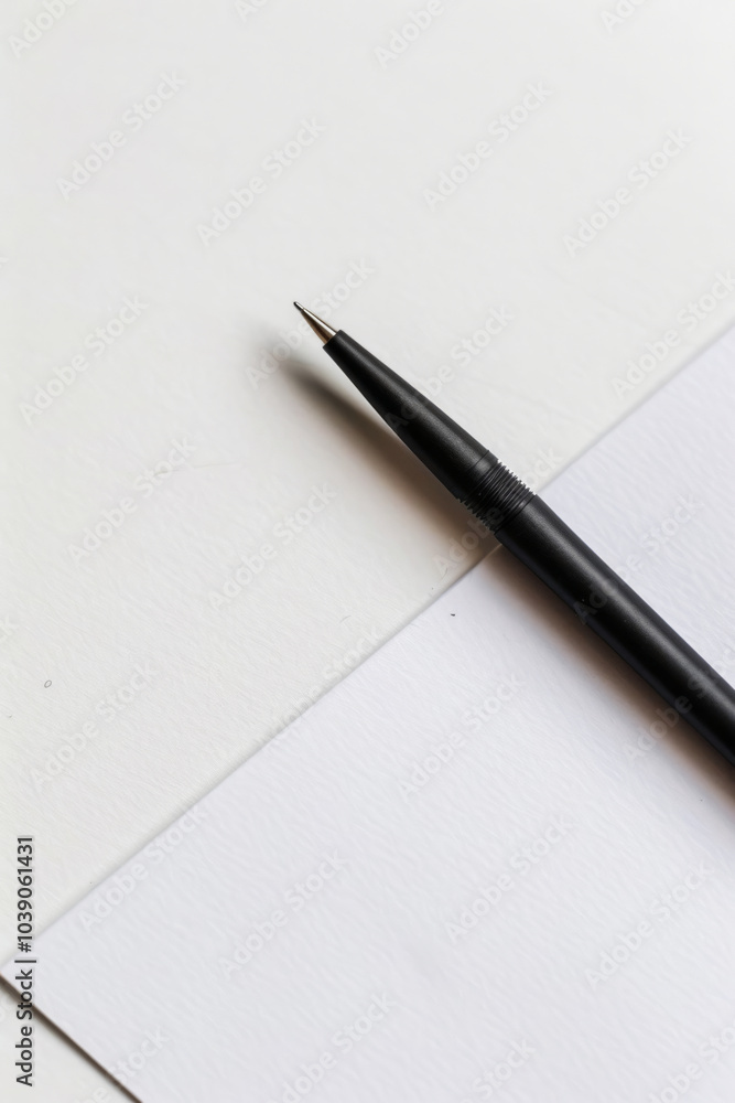 Black pen on blank paper in minimal space Black pen on blank paper in minimal space