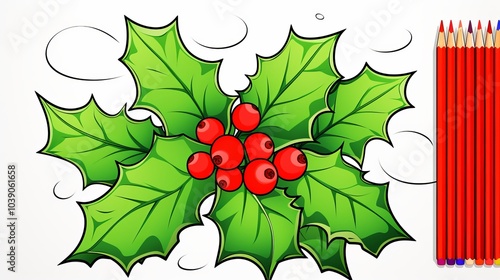 Trace And Color Christmas Holly Worksheet For Kids Background