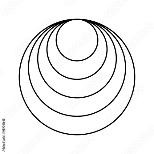 Hawaiian earring icon. Internally tangent circles. Sonic boom or sound wave sign. Clamshells shape. Simple geometric figure. Concentric rings isolated on white background. Vector graphic illustration.