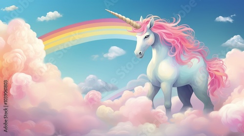 Unicorn Hand Paint Background Sky Colourful And Cloud 