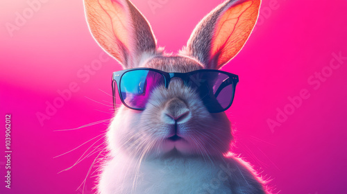 Wallpaper Mural cute bunny funny wearing sunglasses on color background Torontodigital.ca