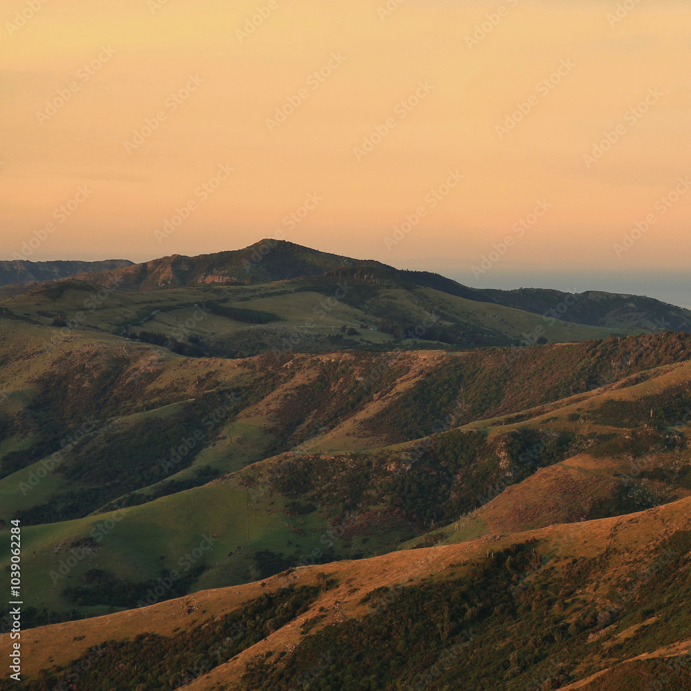 Sunset scene on the Banks Peninsula, New Zealand. Sunset scene on the Banks Peninsula, New Zealand.