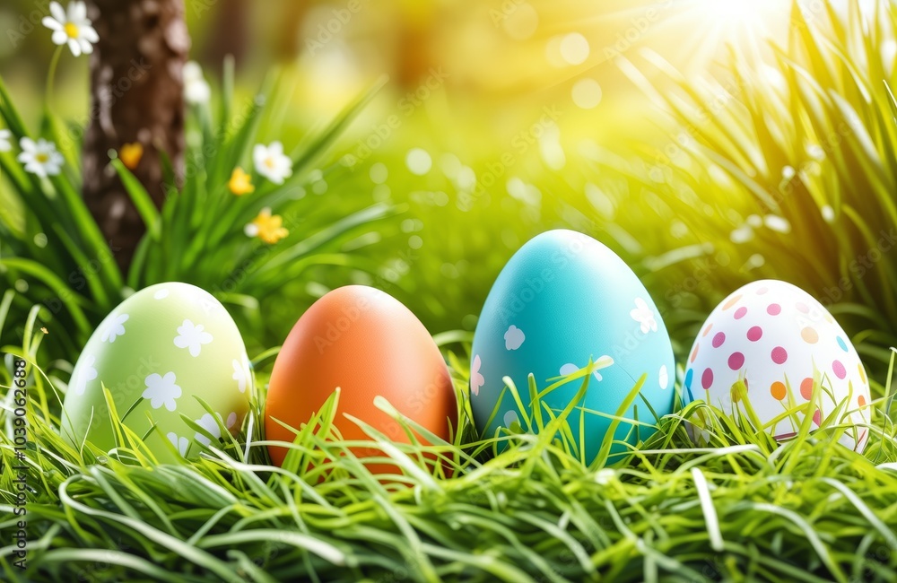 Colorful Easter Eggs Hidden in a Garden with Soft Natural Lighting Colorful Easter Eggs Hidden in a Garden with Soft Natural Lighting
