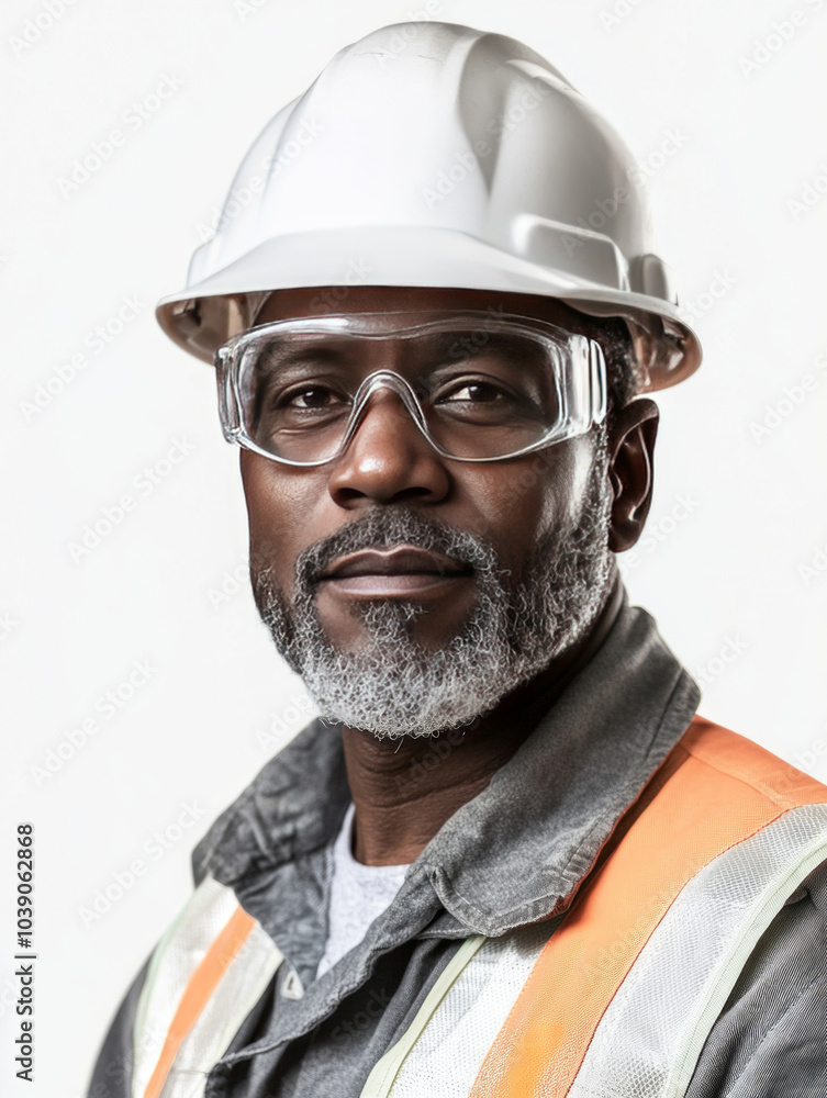 Fototapeta premium Afro american with white helmet and protection glasses