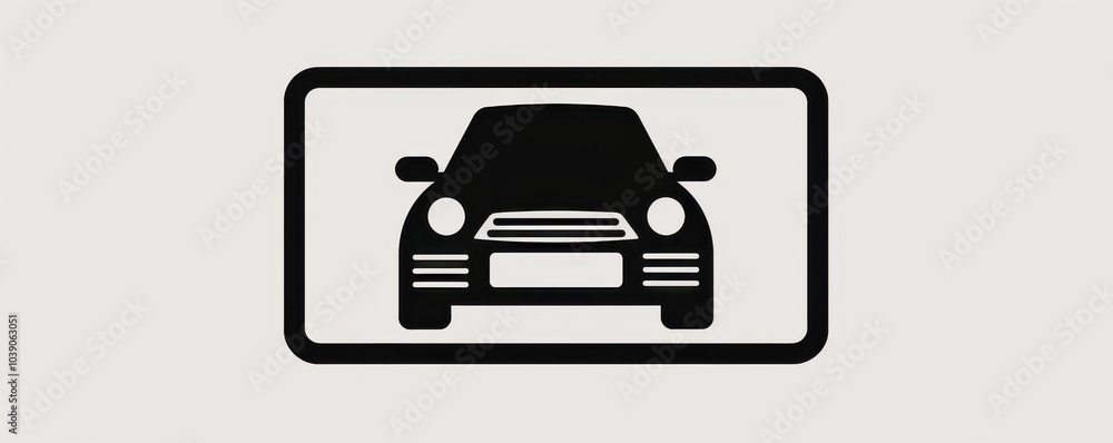 Black and white vector icon of a car, representing transportation, vehicle permits, or driving licenses. Black and white vector icon of a car, representing transportation, vehicle permits, or driving licenses.