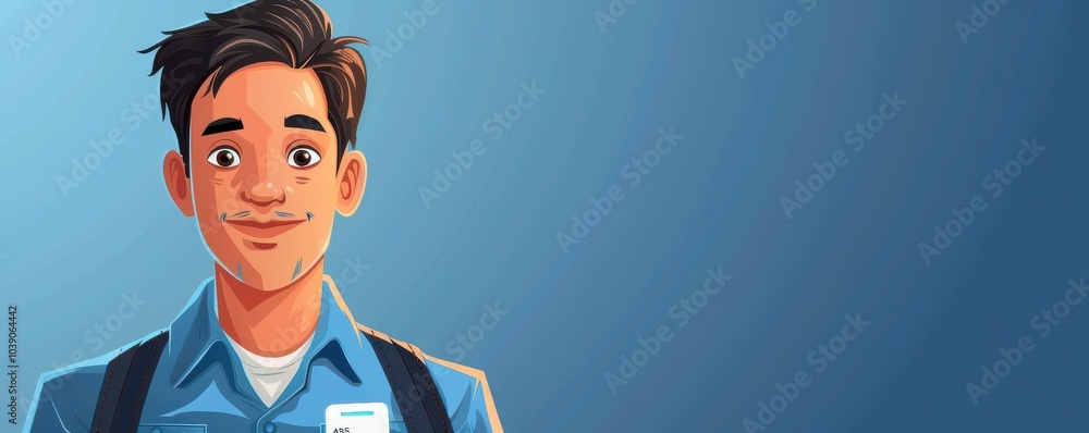 Cartoon-style illustration of a young man with blue eyes and a friendly smile, perfect for avatars or profiles for id cards.