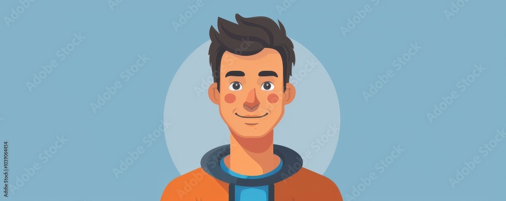 Cartoon-style illustration of a young man with blue eyes and a friendly smile, perfect for avatars or profiles for id cards.