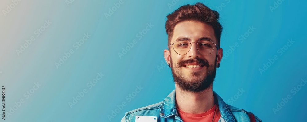 Cartoon-style illustration of a young man with blue eyes and a friendly smile, perfect for avatars or profiles for id cards.