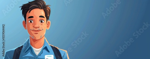 Obraz na płótnie Cartoon-style illustration of a young man with blue eyes and a friendly smile, perfect for avatars or profiles for id cards. w salonie