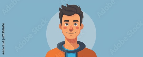 Obraz na płótnie Cartoon-style illustration of a young man with blue eyes and a friendly smile, perfect for avatars or profiles for id cards. w salonie