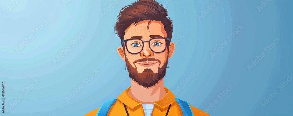 Cartoon-style illustration of a young man with blue eyes and a friendly smile, perfect for avatars or profiles for id cards.