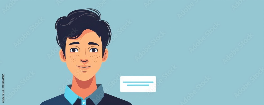 Cartoon-style illustration of a young man with blue eyes and a friendly smile, perfect for avatars or profiles for id cards.