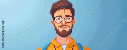 Obraz na płótnie Cartoon-style illustration of a young man with blue eyes and a friendly smile, perfect for avatars or profiles for id cards. w salonie