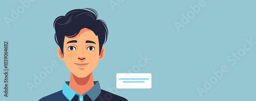 Obraz na płótnie Cartoon-style illustration of a young man with blue eyes and a friendly smile, perfect for avatars or profiles for id cards. w salonie