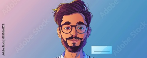 Obraz na płótnie Cartoon-style illustration of a young man with blue eyes and a friendly smile, perfect for avatars or profiles for id cards. w salonie