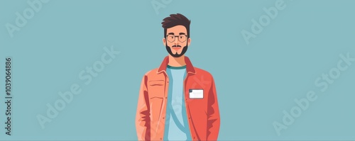 Obraz na płótnie Cartoon-style illustration of a young man with blue eyes and a friendly smile, perfect for avatars or profiles for id cards. w salonie