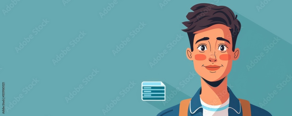 Cartoon-style illustration of a young man with blue eyes and a friendly smile, perfect for avatars or profiles for id cards.