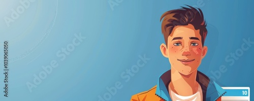Obraz na płótnie Cartoon-style illustration of a young man with blue eyes and a friendly smile, perfect for avatars or profiles for id cards. w salonie