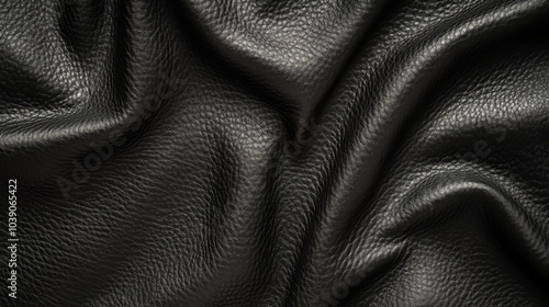 Texture of creased black leather, close up 