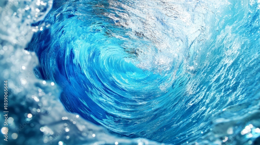 Obraz premium Long blue water vortex close up with space for product close up