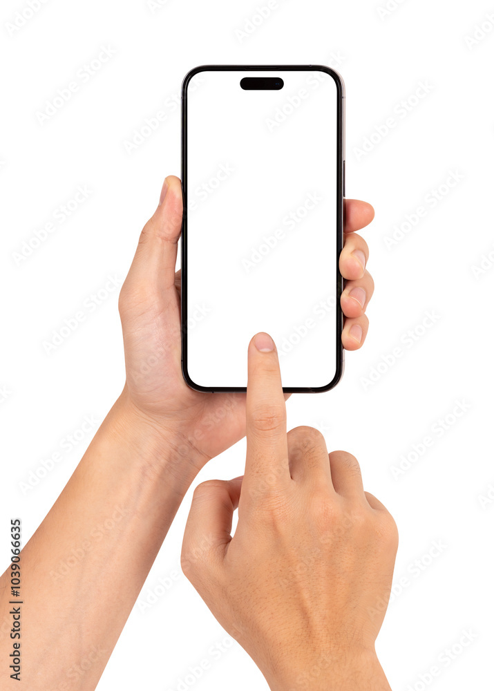 Hand using smartphone with blank screen isolated on white background. Hand using smartphone with blank screen isolated on white background.