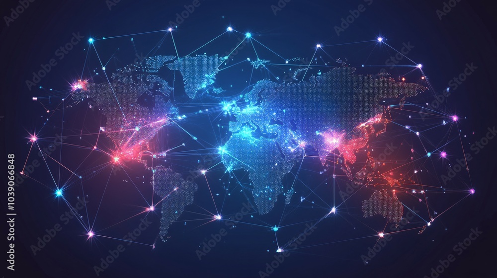 Global Network of Interconnected Points with Glowing Lines Global Network of Interconnected Points with Glowing Lines