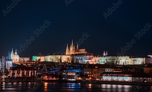 Prague city in night.