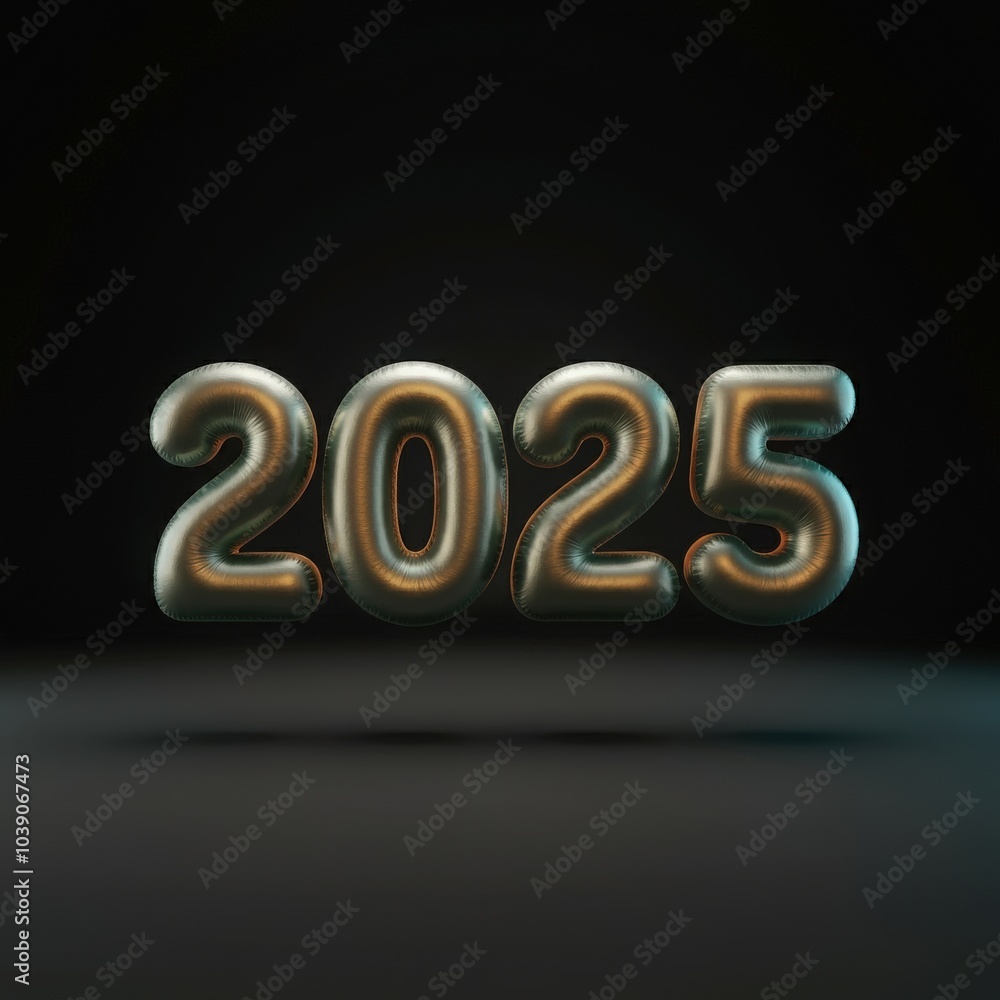 Metallic gold 2025 balloon numbers floating on a dark background. Stylish and modern New Year’s design perfect for party promotions, holiday invitations, or luxury event announcements. Metallic gold 2025 balloon numbers floating on a dark background. Stylish and modern New Year’s design perfect for party promotions, holiday invitations, or luxury event announcements.