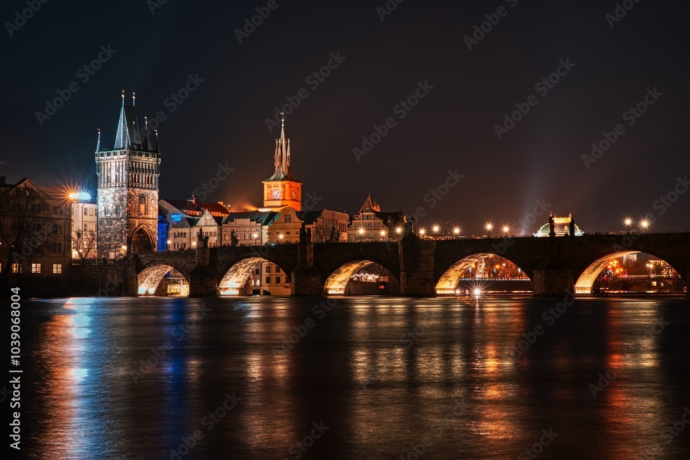 Naklejka premium Prague city in night.