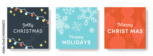 クリスマスのパターンカードイラストセット ( ベクター ホリデー かわいい 背景素材 電飾 ライト イルミネーション 雪片 雪の結晶 オーナメント シンプル )