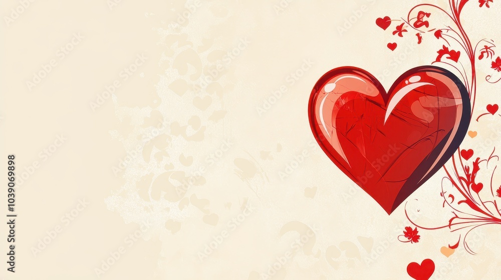 Vibrant Heart and Floral Elements on Elegant Beige Background Vibrant Heart and Floral Elements on Elegant Beige Background