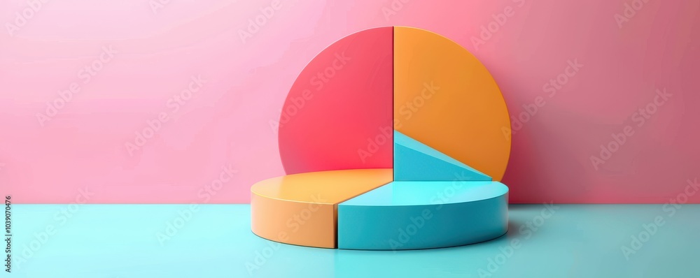 Obraz premium 3D pie chart in pastel colors, representing data visualization, statistics, and business analysis. Free copy space for text.