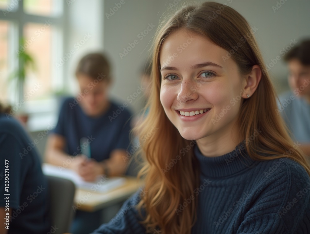 Obraz premium Portrait of a student in the classroom pupil at school pretty student close up