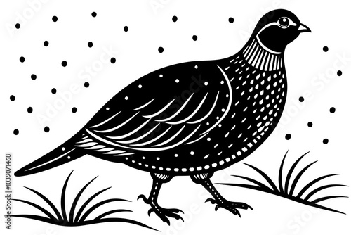 A partridge in the winter time walking vector illustration