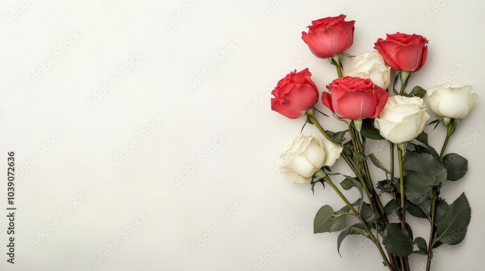 Elegant Bouquet of Red and White Roses on a Plain Background Elegant Bouquet of Red and White Roses on a Plain Background