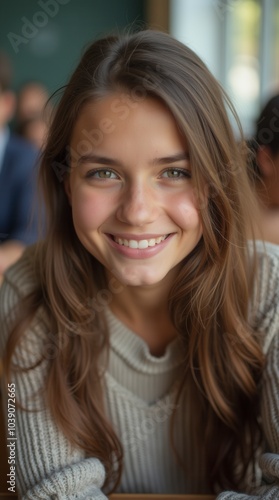 Portrait of a student in the classroom pupil at school pretty student close up