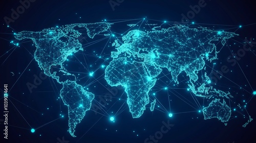 Wallpaper Mural Abstract Digital World Map with Interconnected Lines and Nodes Torontodigital.ca