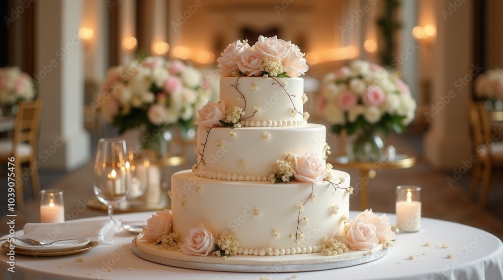 Luxury wedding cake on the table wedding table setting and decoration Luxury wedding cake on the table wedding table setting and decoration