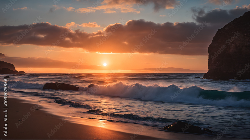 Obraz premium Beach Sunset & Waves Coming