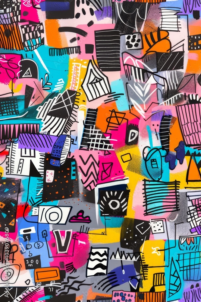 Vibrant Urban Graffiti Artwork with Abstract Shapes and Patterns Vibrant Urban Graffiti Artwork with Abstract Shapes and Patterns