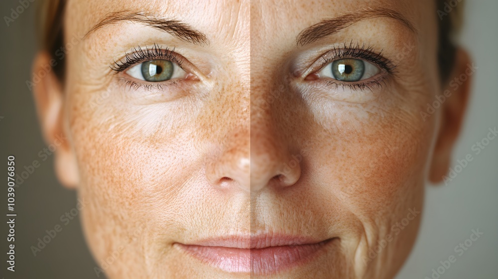 Before-and-after comparison of skin texture and pigmentation, showing rough texture and melasma spots before combined Botox and spot reduction, and smooth, even skin after Before-and-after comparison of skin texture and pigmentation, showing rough texture and melasma spots before combined Botox and spot reduction, and smooth, even skin after