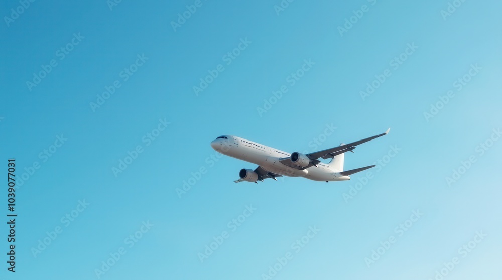 Airplane in the blue sky flying airplane close up in the air Airplane in the blue sky flying airplane close up in the air