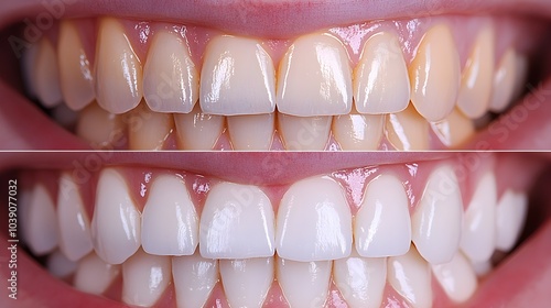 Visual post showcasing the dramatic difference of teeth before and after an in-office whitening procedure, emphasizing the immediate bright, white results