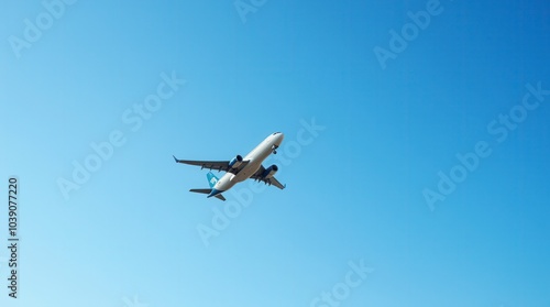 Airplane in the blue sky flying airplane close up in the air