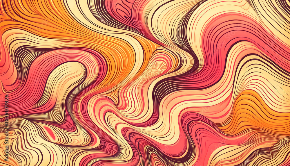 Fluid Motion: A Dynamic Abstract Composition of Curving Pink, Cream, and Orange Lines Over a Warm Watercolor Background Fluid Motion: A Dynamic Abstract Composition of Curving Pink, Cream, and Orange Lines Over a Warm Watercolor Background