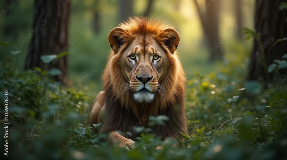 Close up of a lion in the jungle portrait of a lion in the forest Close up of a lion in the jungle portrait of a lion in the forest